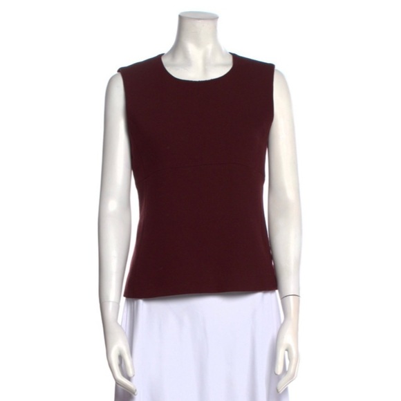 Prada Burgundy Virgin Wool Crew Neck Sleeveless Slim Fit Top Size IT 44 US 8 - Picture 1 of 12
